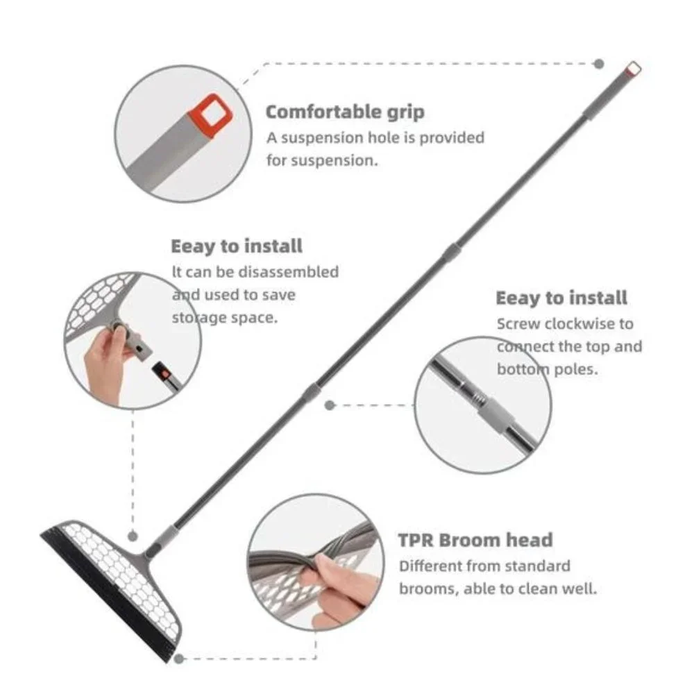 2 Pack - 2-In-1 Adjustable Magic Broom Pet Hair Remover W/ Mini Squeegee